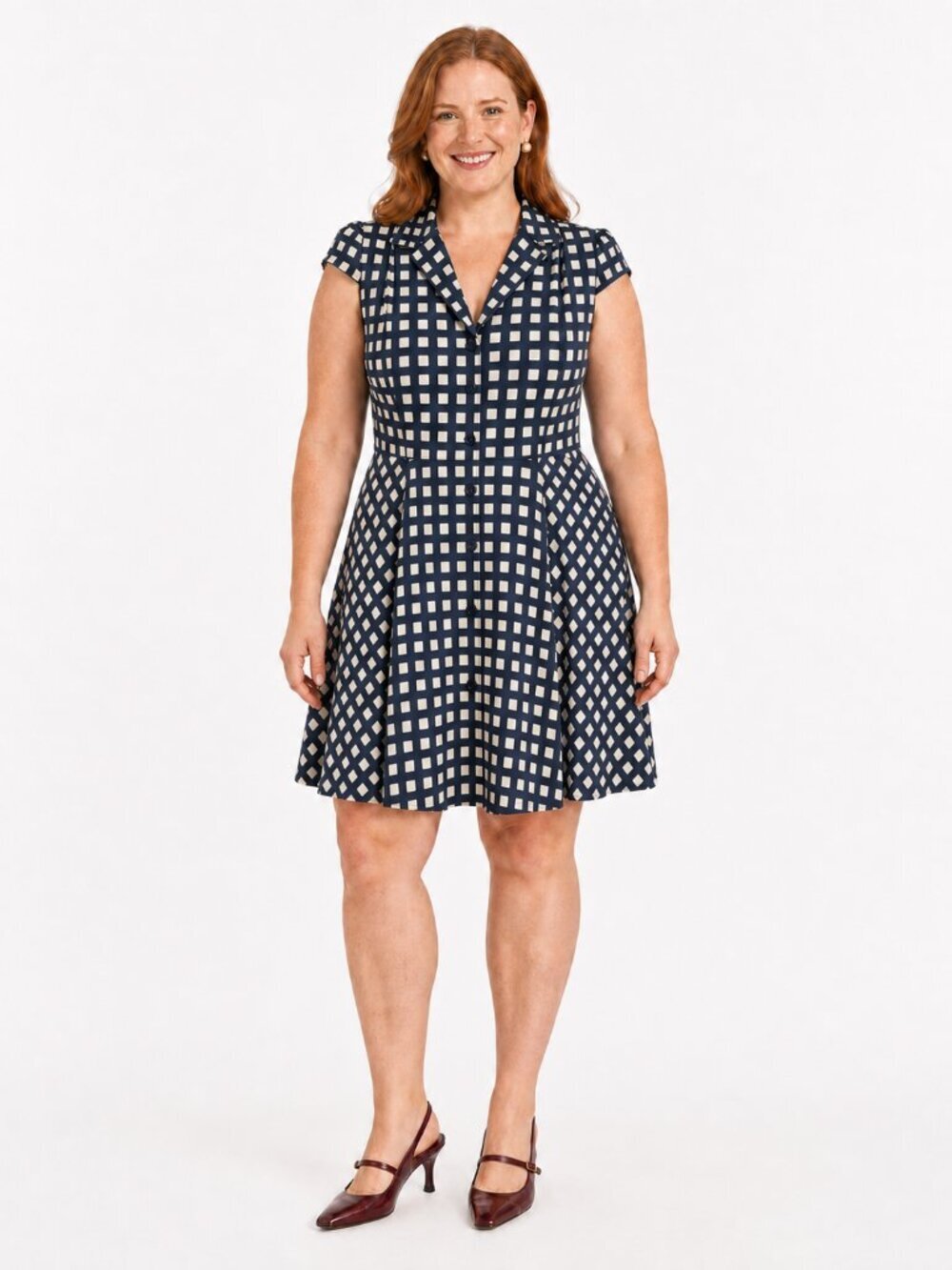 Shoshanna Silk Square Print Fit & Flare Shirt Dress Navy Size 12 Preppy